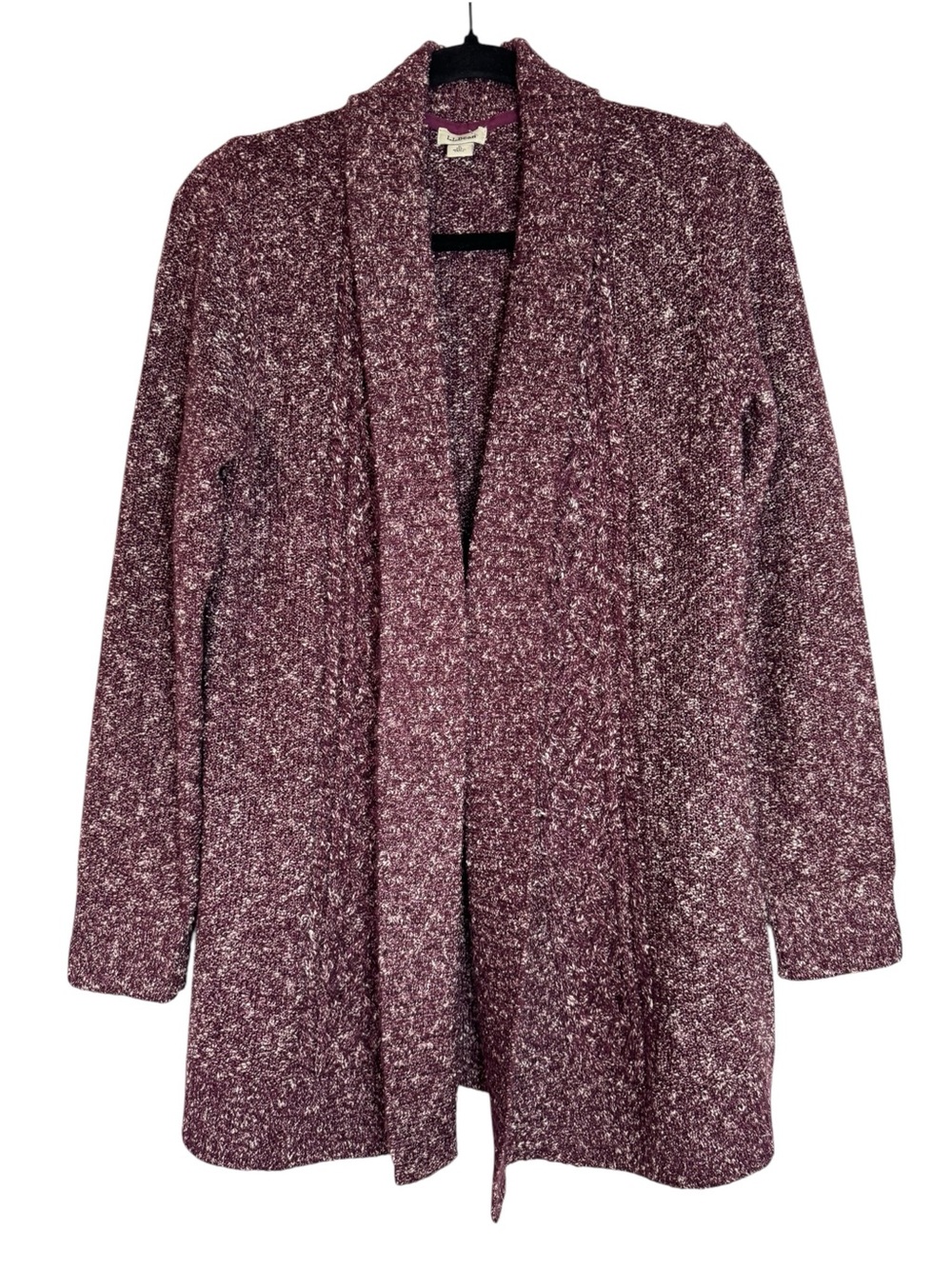 L.L. Bean Marled Burgundy & White Open-Front Cotton Blend Small Cardigan